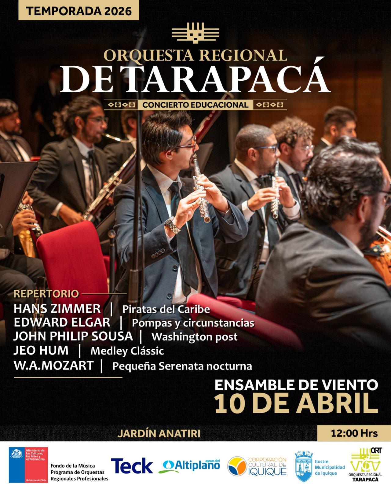 diseño de afiche para conciertos Iquique - Ensamble de Viento Orquesta Regional de Tarapacá